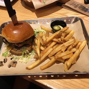 Chili's - Bean burger w/ mushrooms. Fries & pickles. - Bars Near Me - North Olmsted, Ohio Chili's - Bean burger w/ mushrooms. Fries & pickles. - Bars Near Me - North Olmsted, Ohio