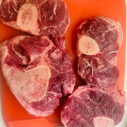 Wild Fork - Prepping beef shanks with simple salt and pepper. One beef shank bone was huge with no marrow. Great marbling.