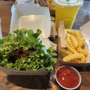 Shake Shack Cedar Hills - Shack burger in lettuce bun, fries, and mango passionade - Burgers Near Me - Beaverton, Oregon Shake Shack Cedar Hills - Shack burger in lettuce bun, fries, and mango passionade - Burgers Near Me - Beaverton, Oregon