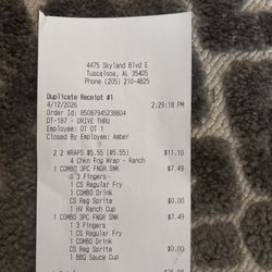 Jack's Family Restaurant - Receipt from order placed