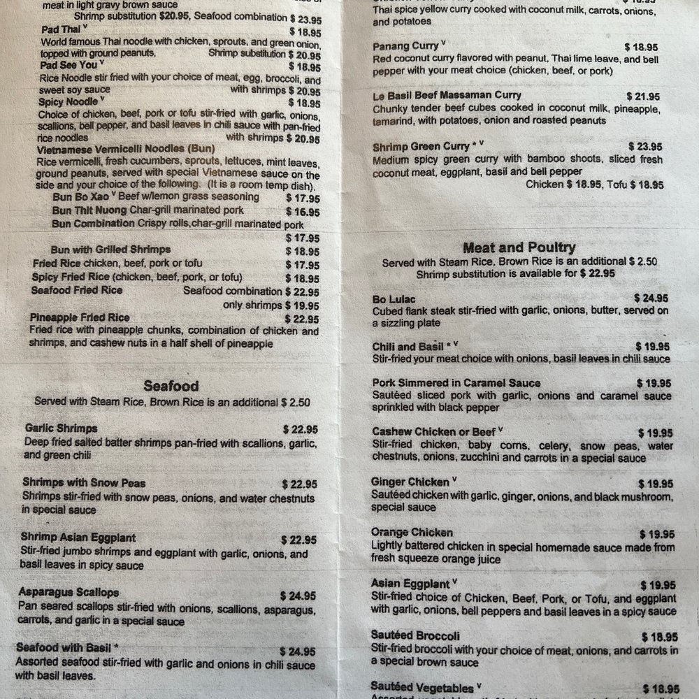 Basil Thai - Regular Menu side 2 - Thai Near Me - La Quinta, California