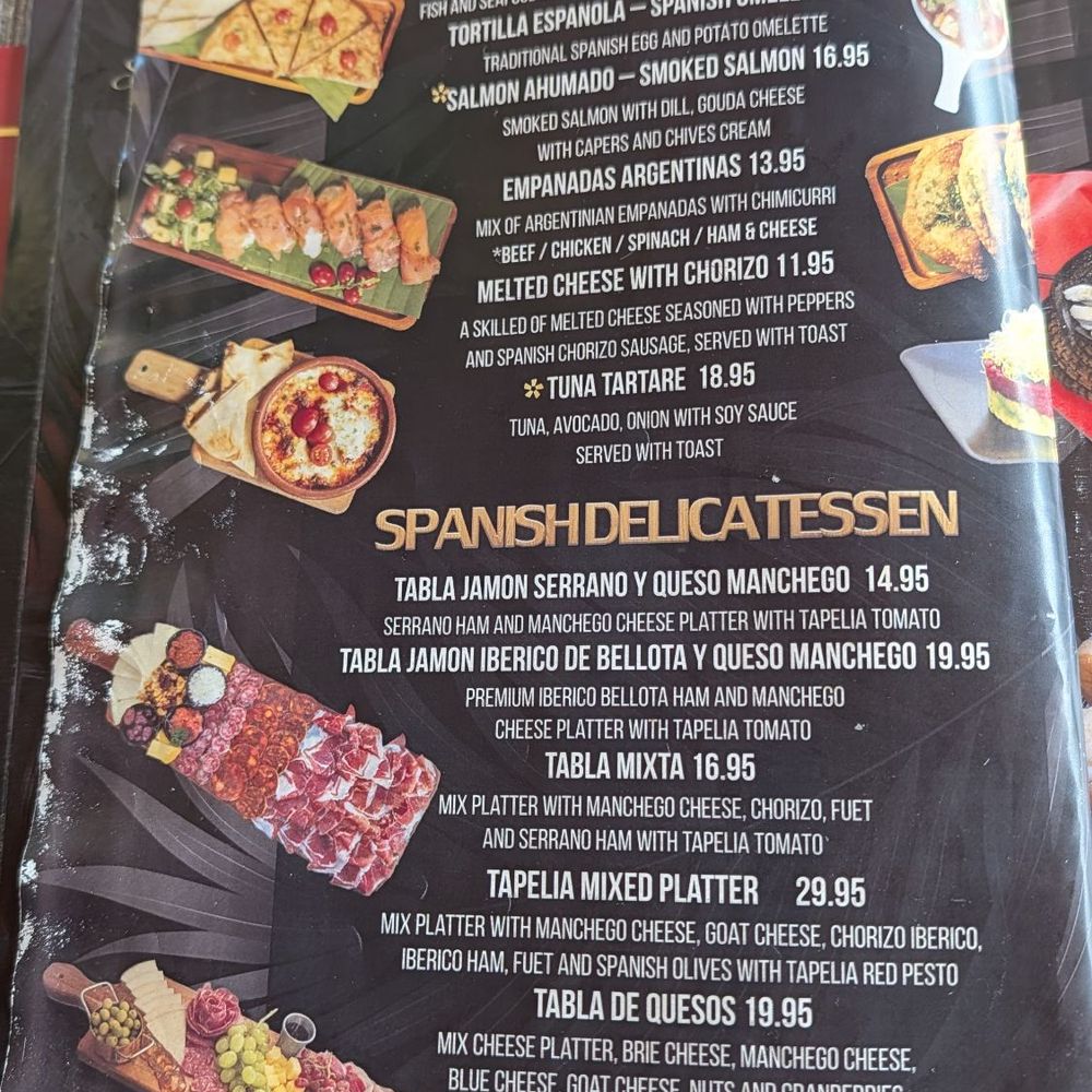 Tapelia - Lunch menu. - Spanish Near Me - Miami Beach, Florida
