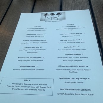 3 Palms - Menu for the night - Seafood Near Me - St. Thomas, Virgin Islands