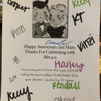 Bin 303 - This was nice of them. Not the anniversary dinner I planned but grateful they put forth this effort to acknowledge what we were celebrating! - New American Near Me - Rockwall, Texas