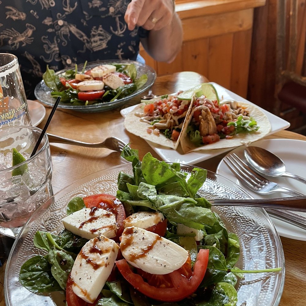 Pickford Pub - Caprese salad and fish tacos - Pubs Near Me - Rangeley, Maine Pickford Pub - Caprese salad and fish tacos - Pubs Near Me - Rangeley, Maine