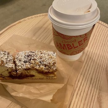 Good Ambler - latte and almond coffee cake - Bakeries Near Me - Chicago, Illinois