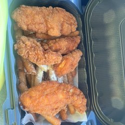 Chicken tenders and funnel fries