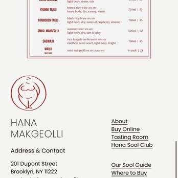 Hana Makgeolli - Menu - Wine Tasting Room Near Me - Brooklyn, New York Hana Makgeolli - Menu - Wine Tasting Room Near Me - Brooklyn, New York
