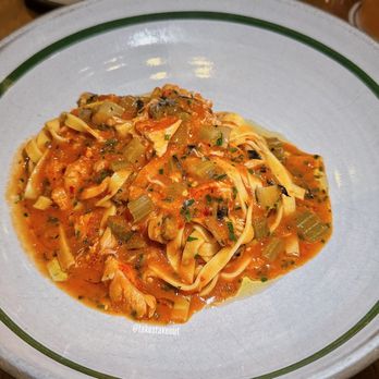 Tavernetta - Maine Lobster Tagliatelle (preserved tomato, celery, Calabrian chili) IG: eatwithtako - Italian Near Me - Denver, Colorado