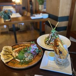 Insalata's - Crispy Eggplant Fries,Grilled Lamb on House-made Grilled Flatbread, and Mezze Plate