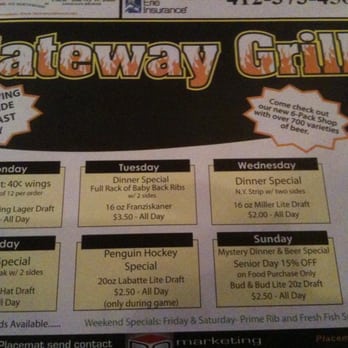 Gateway Grill - Placemat Weekly Special Listing - New American Near Me - Monroeville, Pennsylvania