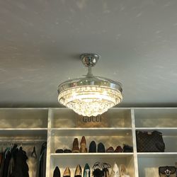 Perfected Electric Services - LED Crystal Ball Chandelier w/ Retractable Ceiling Fan