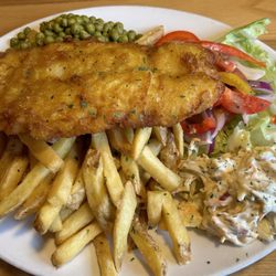 Innes Bar - Battered fish (haddock) and chips. The coleslaw was fantastic. The fish was perfectly fried.