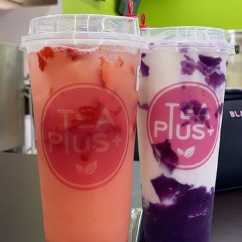 Tea Plus Orlando - Strawberry Yakult (Left) Ube messy milk (Right) - Bubble Tea Near Me - Union Park, Florida