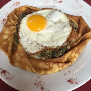 Cafe Conti - Spinach bacon and egg crepe with gruyere cheese - Breakfast & Brunch Near Me - New Orleans, Louisiana Cafe Conti - Spinach bacon and egg crepe with gruyere cheese - Breakfast & Brunch Near Me - New Orleans, Louisiana
