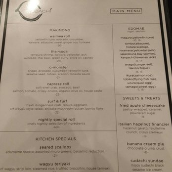 Sudachi - Main menu - Sushi Bars Near Me - WIlson, Wyoming