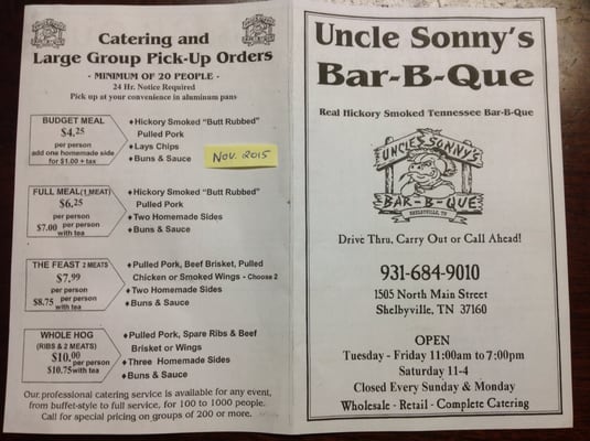 Menu photo 2 Uncle Sonny's Bar-B-Que Shelbyville, TN