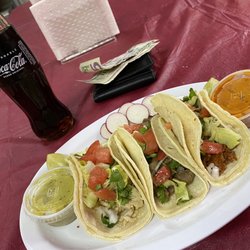 International Mex Grocery - Pollo. Chorizo and bistec tacos.