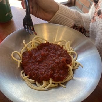 The Hideout - Kids spaghetti with marinara sauce. It came with garlic bread, but mama ate it. - Italian Near Me - Trinidad, Colorado The Hideout - Kids spaghetti with marinara sauce. It came with garlic bread, but mama ate it. - Italian Near Me - Trinidad, Colorado