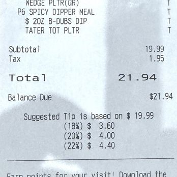 Buffalo Wild Wings - Our check from tonight. - Sports Bars Near Me - Memphis, Tennessee