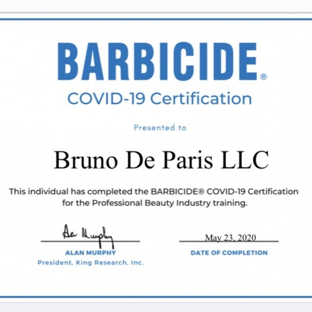 Bruno de Paris Salon - Bruno De Paris Salon has successfully completed the Barbicide COVID-19 Certification! - Hair Salons Near Me - Honolulu, Hawaii Bruno de Paris Salon - Bruno De Paris Salon has successfully completed the Barbicide COVID-19 Certification! - Hair Salons Near Me - Honolulu, Hawaii