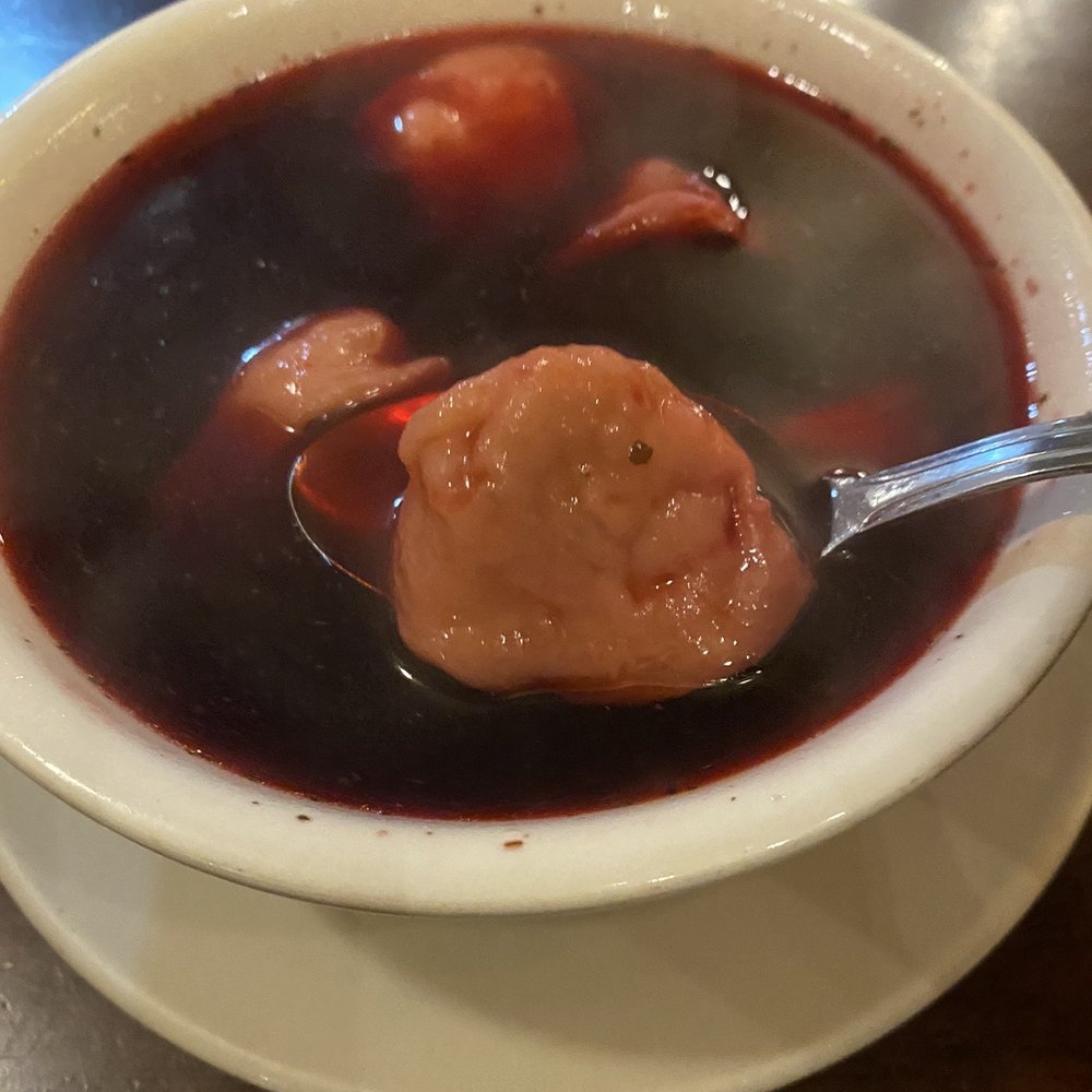 Christina's - Red Borscht Soup with meat dumpling - Polish Near Me - Brooklyn, New York Christina's - Red Borscht Soup with meat dumpling - Polish Near Me - Brooklyn, New York