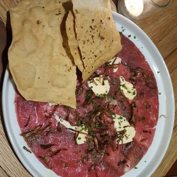 Codex - Beef carpaccio with piri piri aioli and crispy shallots - New American Near Me - Norfolk, Virginia Codex - Beef carpaccio with piri piri aioli and crispy shallots - New American Near Me - Norfolk, Virginia
