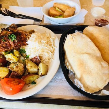 LEBTAV - 1/4 Rotisserie Chicken Platter with Rice and Roasted Potatoes, along with some Chicken Samosas. - Mediterranean Near Me - Rockville, Maryland LEBTAV - 1/4 Rotisserie Chicken Platter with Rice and Roasted Potatoes, along with some Chicken Samosas. - Mediterranean Near Me - Rockville, Maryland