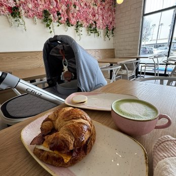 Rose Cafe - Bacon Egg & Cheddar on a croissant. - Breakfast & Brunch Near Me - Oceanside, California