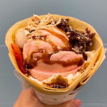 Roll Creperie - Japanese deluxe with strawberry ice cream. It comes with 3 mochi. - Creperies Near Me - Mililani, Hawaii Roll Creperie - Japanese deluxe with strawberry ice cream. It comes with 3 mochi. - Creperies Near Me - Mililani, Hawaii