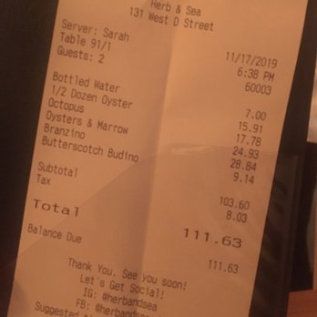 Herb & Sea - $7 for water that we weren't notified about - Seafood Near Me - Encinitas, California Herb & Sea - $7 for water that we weren't notified about - Seafood Near Me - Encinitas, California