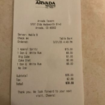 The Arvada Tavern - Strangest bill I ever received - Lounges Near Me - Arvada, Colorado