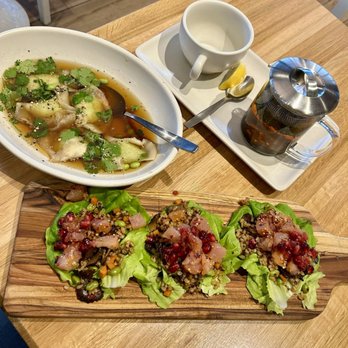 True Food Kitchen - Edamame dumplings and tuna lettuce wraps. - New American Near Me - Gaithersburg, Maryland True Food Kitchen - Edamame dumplings and tuna lettuce wraps. - New American Near Me - Gaithersburg, Maryland