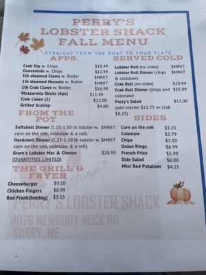 Menu photo 1 Perry's Lobster Shack Surry, ME