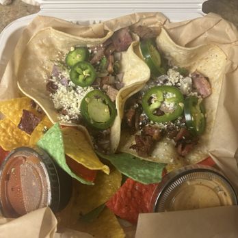 The Brass Tap - Smoked brisket tacos. So good! (Except chips) - Sports Bars Near Me - Hollister, California