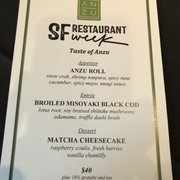 Photo of Restaurant Anzu - San Francisco, CA, United States. Special San Francisco Restaurant Week menu at Restaurant Anzu in San Francisco.