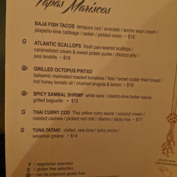 Tango Nuevo - Seafood section of the tapas menu - Tapas/Small Plates Near Me - Kingston, Ontario