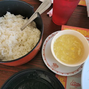 Golden Palace Mongolian BBQ - Egg drop soup and rice - Mongolian Near Me - Pasadena, California