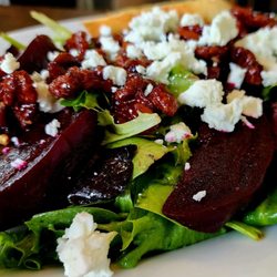 West Hills Vineyards - Roasted beet salad with goat cheese and spiced walnuts.