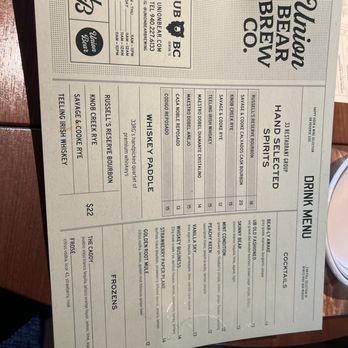 Union Bear Brewing - Drink menu! - Breweries Near Me - Denton, Texas