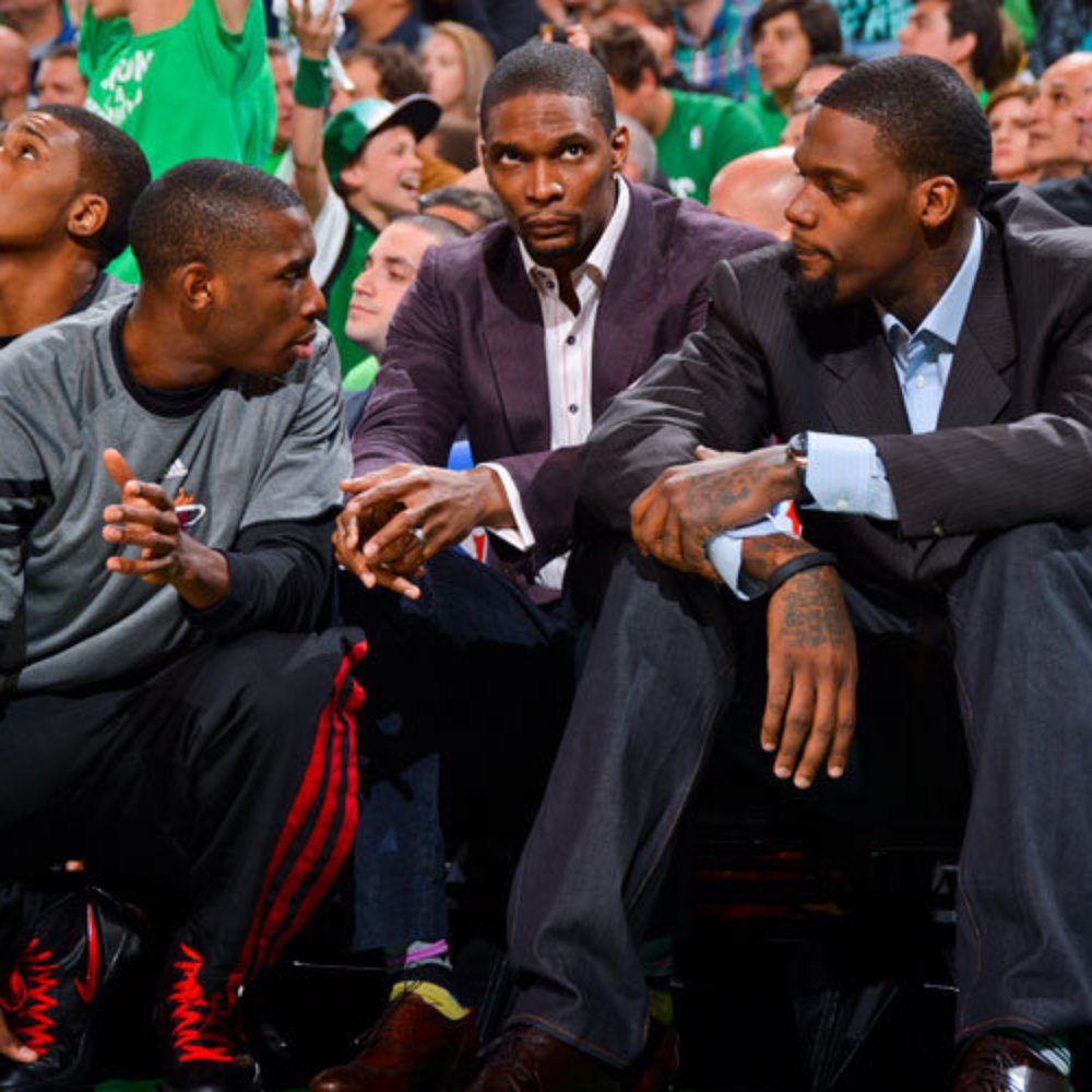 Familiar sight to Miami Heat fans, Eddy Curry not playing in the game.
