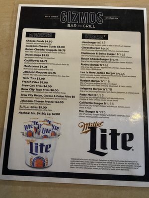 Menu photo 2 Gizmo’s Bar & Grill Fall Creek, WI Menu photo 2 Gizmo’s Bar & Grill Fall Creek, WI
