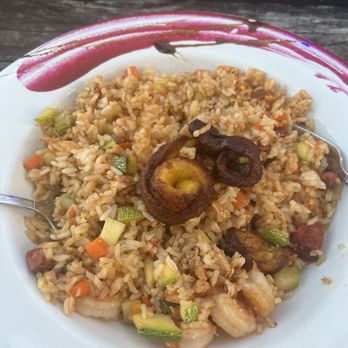 La Buena Vida - Fried rice with shrimp and plantain. - Bars Near Me - Akumal, ROO La Buena Vida - Fried rice with shrimp and plantain. - Bars Near Me - Akumal, ROO