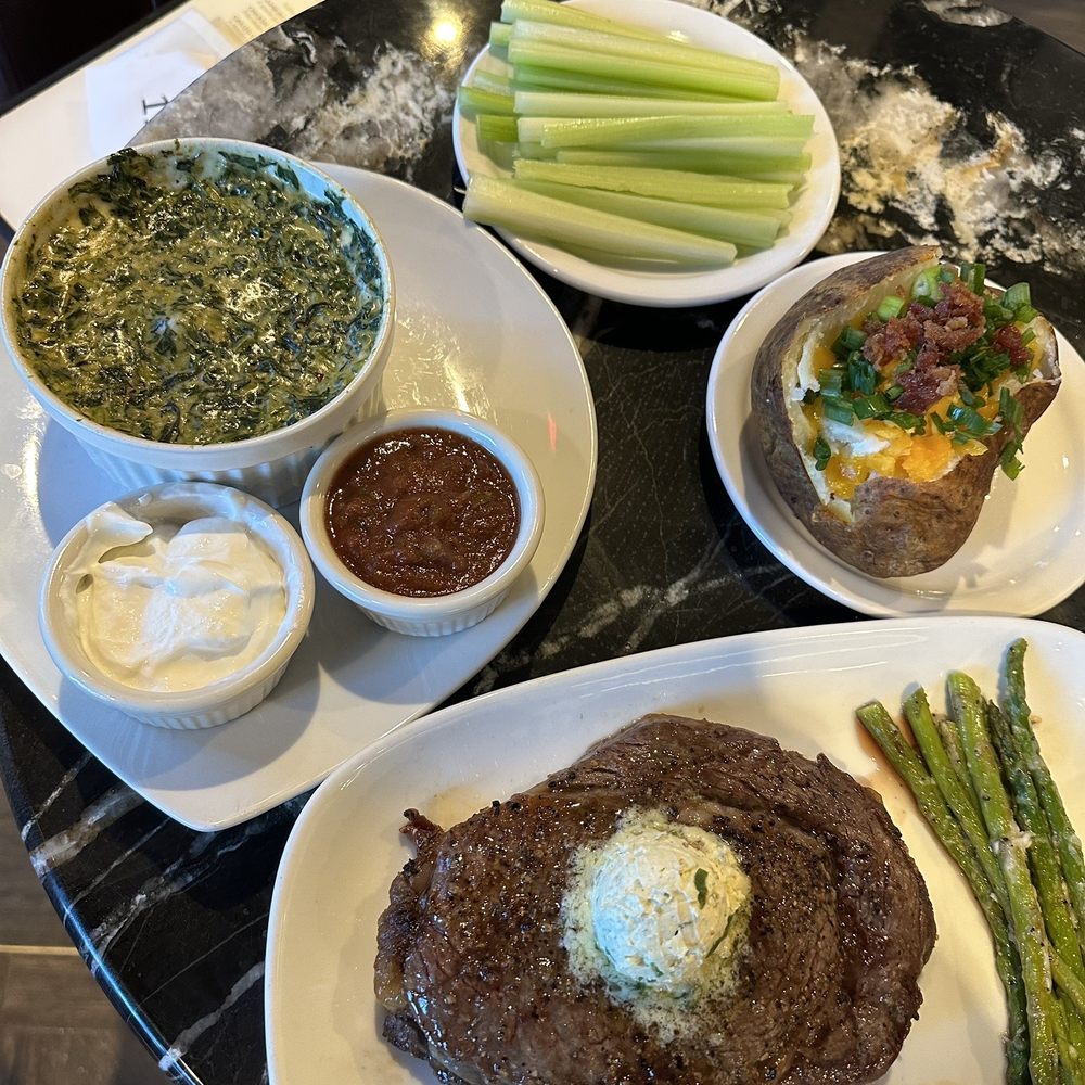 Riverside Grille - steak, asparagus, and dips - American Near Me - Beaumont, Texas Riverside Grille - steak, asparagus, and dips - American Near Me - Beaumont, Texas