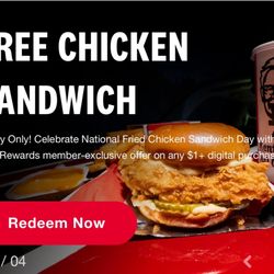 KFC - Free Chicken Sandwich Deal on the KFC app