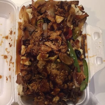Frenchy's Poutinery - Large Poutine with veggies and pulled pork. - Poutineries Near Me - Windsor, Ontario