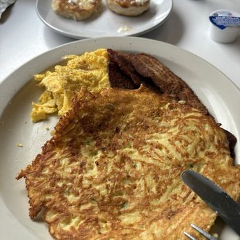 Dina's Diner - Potato pancake breakfast with scrambled eggs, bacon, and a biscuit - Diners Near Me - Sheboygan, Wisconsin Dina's Diner - Potato pancake breakfast with scrambled eggs, bacon, and a biscuit - Diners Near Me - Sheboygan, Wisconsin