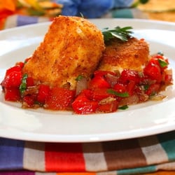 Citron & Vanille - Chèvre pané on roasted red pepper salsa