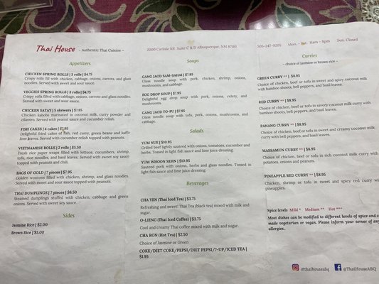 Menu photo 1 Thai House Albuquerque, NM