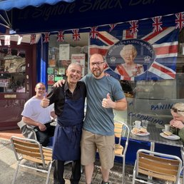 My brother and one of the partners, Enrico, in front of the best cafe in central London!